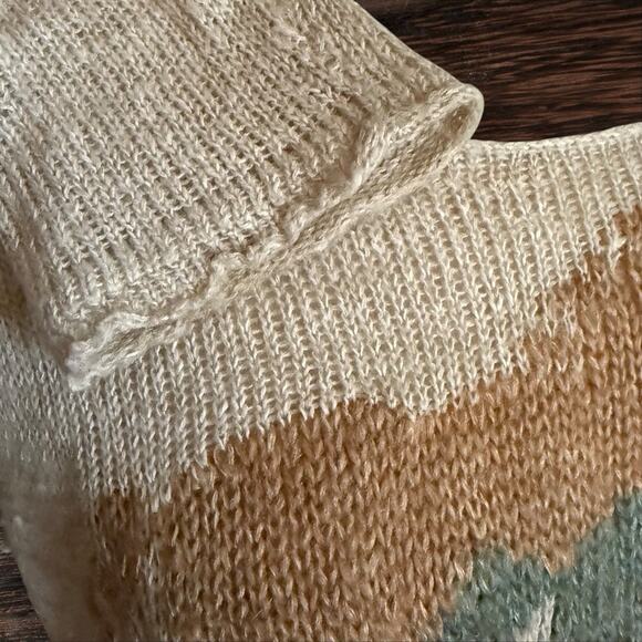 Free People PONY RIDE Blue Cloud Horse Pullover Sweater Sz L Womens Linen Wool + - Picture 5 of 7